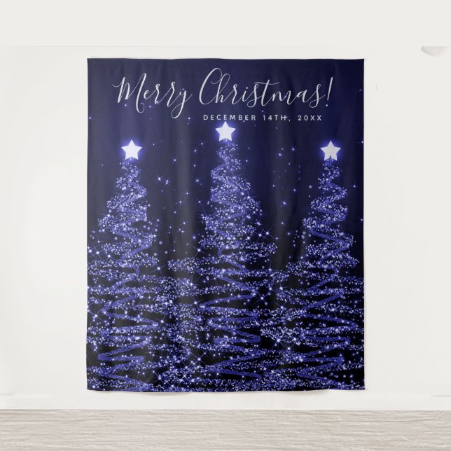 Tenture Fond de fête navale bleu foncé Joyeux Noël Arbres (Devant)