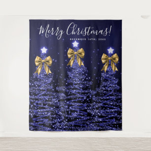 Tenture Fond de fête navale de Noël Arbres de Noël Bleu Or