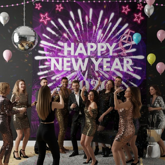 Tenture Fond de fête néon violet « Bonne Année » (Créateur téléchargé)