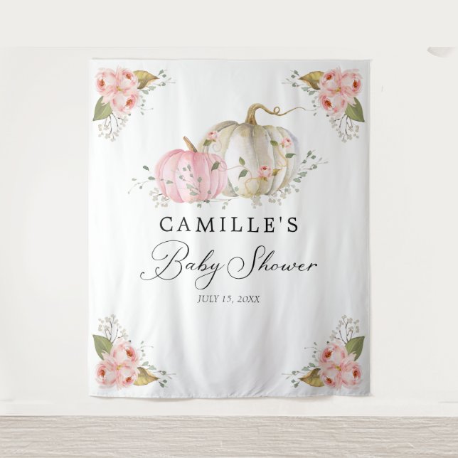 Tenture Fond de fête pour Baby Shower Fille Citrouille Ros (Devant)