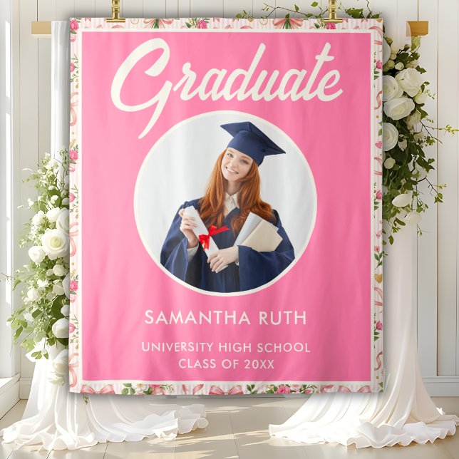 Tenture Fond de graduation à rubans rayés rose Wildflower (Créateur téléchargé)