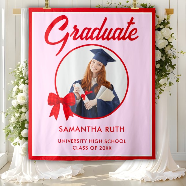 Tenture Fond de graduation avec noeud en gingham rouge pou (Créateur téléchargé)