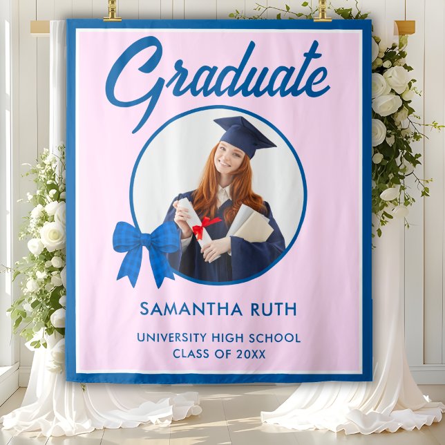 Tenture Fond de graduation avec noeud en vichy bleu (Créateur téléchargé)
