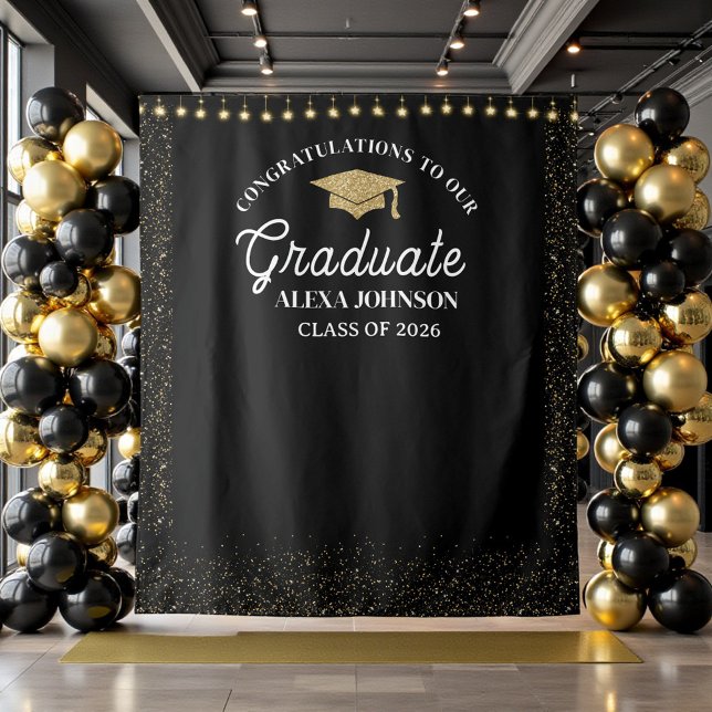 Tenture Fond de graduation de la promotion 2026 Noir & Or (Créateur téléchargé)