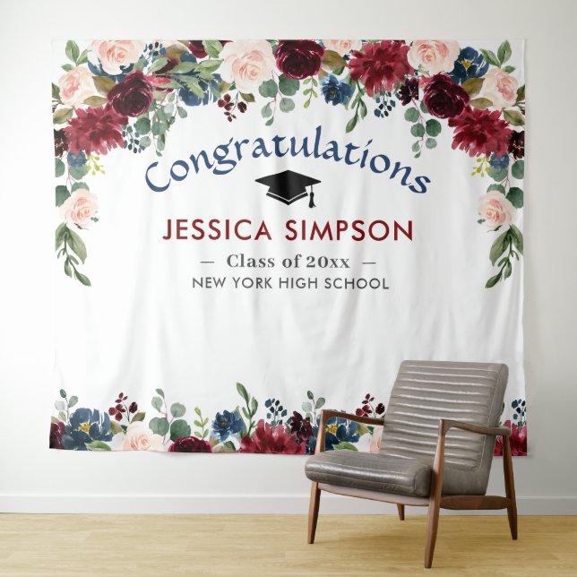 Tenture Fond de graduation de photo florale Burgundy Navy  (En situation (horizontale))