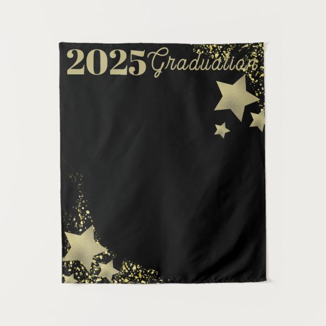 Tenture Fond de graduation étoiles dorées (Devant)