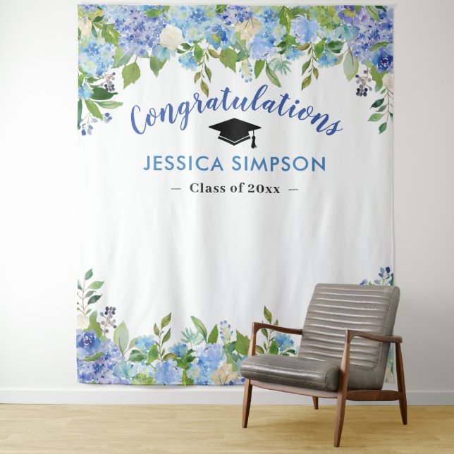 Tenture Fond de graduation floral Hydrangeas bleues pour p (En situation)