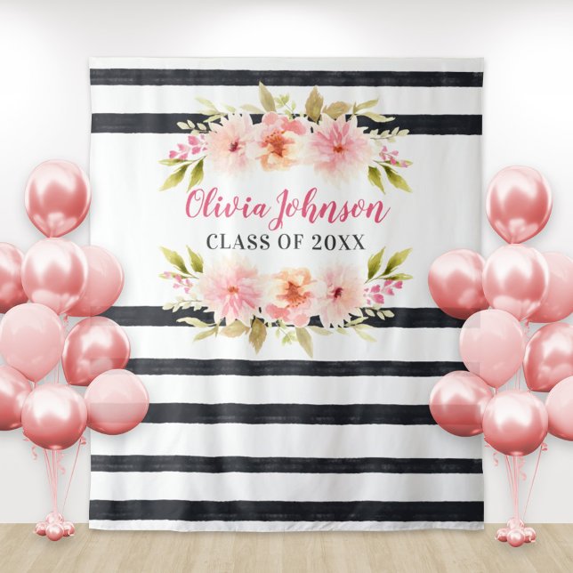 Tenture Fond de graduation moderne rose à fleurs et rayure (Créateur téléchargé)