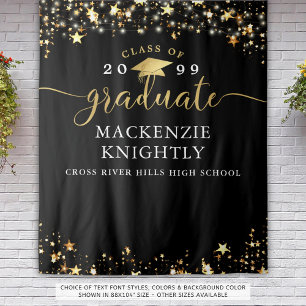 Tenture Fond de graduation noir avec étoiles dorées, confe