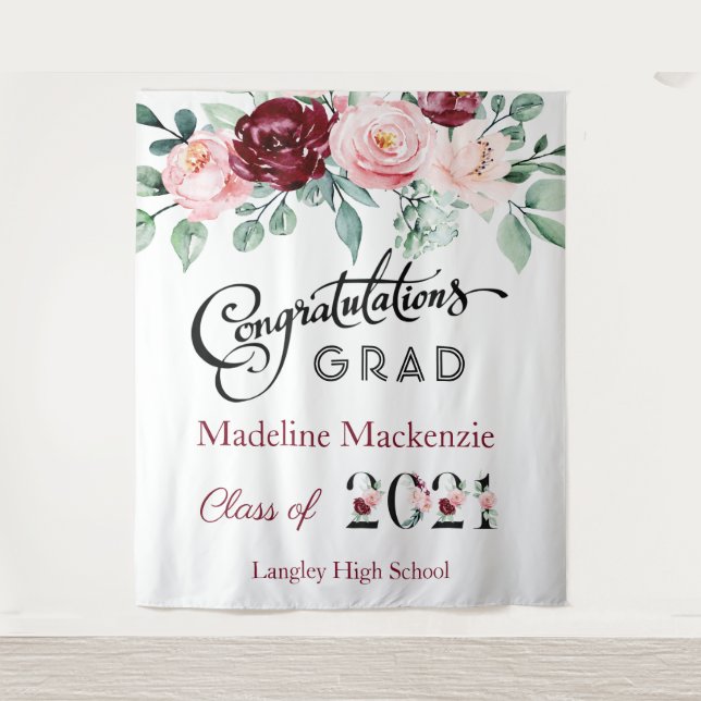 Tenture Fond de graduation rose burgundy floral 2021 (Devant)