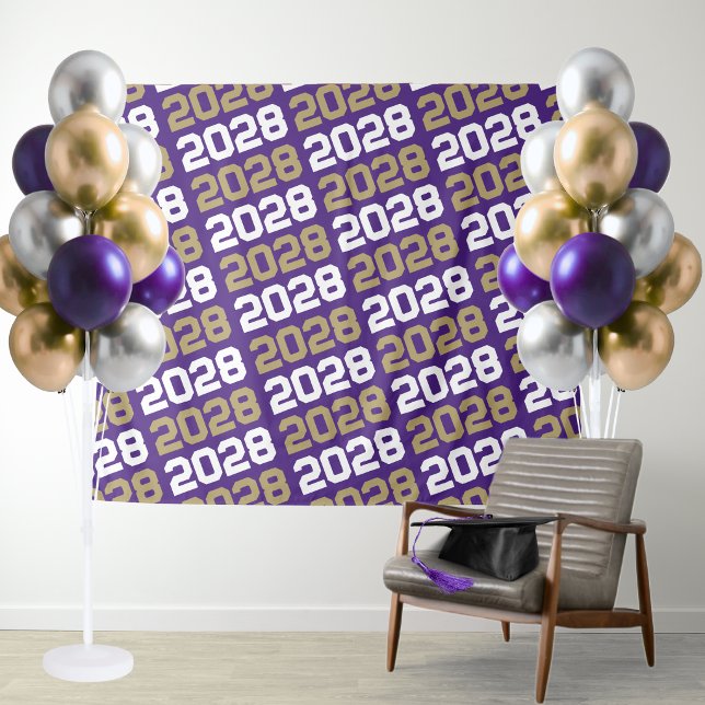 Tenture Fond de graduation violet et or (Purple and Gold Repeating Class Year Graduation Party Backdrop)