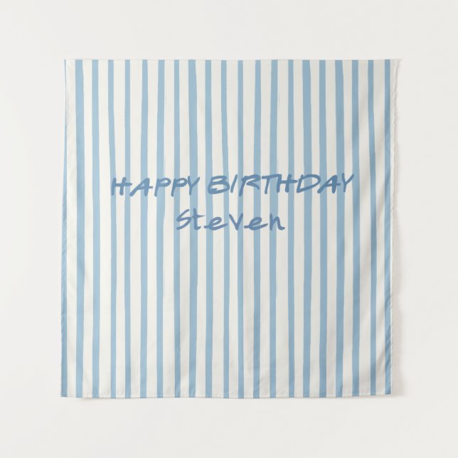 Tenture Fond de joyeux anniversaire rayé bleu fantaisiste (Devant)