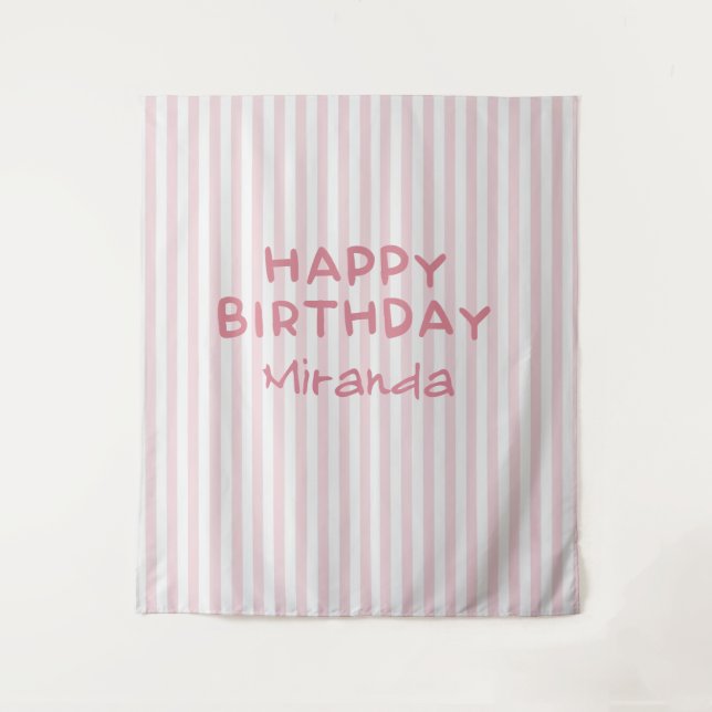 Tenture Fond de joyeux anniversaire rayé rose fantaisiste (Devant)
