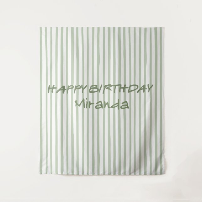 Tenture Fond de joyeux anniversaire rayé vert capricieux (Devant)