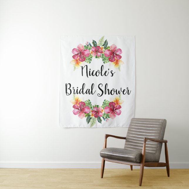 Tenture Fond de luau botanique à fleurs d'hibiscus tropica (En situation)