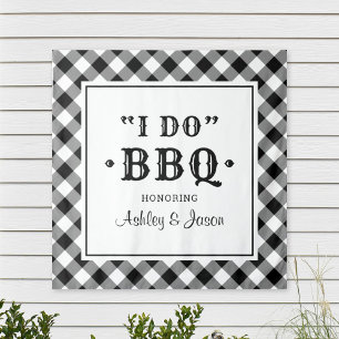 Tenture Fond de mariage à carreaux noirs 'I Do BBQ'