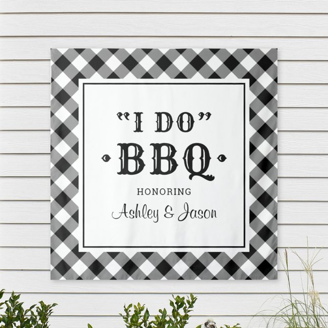 Tenture Fond de mariage à carreaux noirs 'I Do BBQ' (Créateur téléchargé)