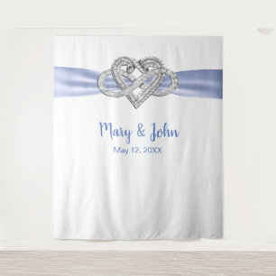 Tenture Fond de mariage à cœur infini avec ruban bleu