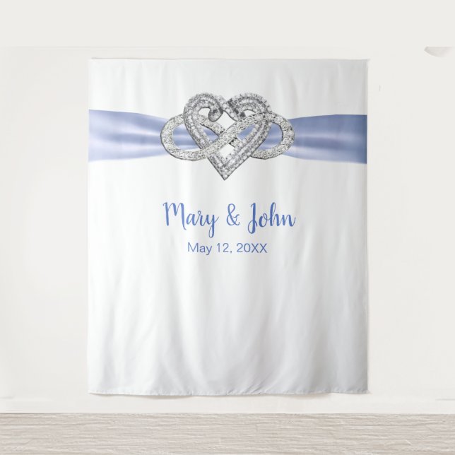 Tenture Fond de mariage à cœur infini avec ruban bleu (Devant)