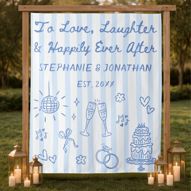 Tenture Fond de mariage à dessin à la main bleu poussiéreu (Créateur téléchargé)