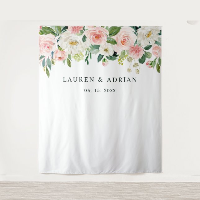 Tenture Fond de mariage à fleurs rose poudré (Devant)