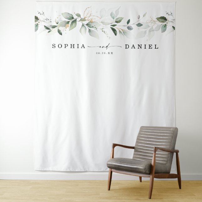 Tenture Fond de mariage à la verdure à l'aquarelle pour ac (En situation)