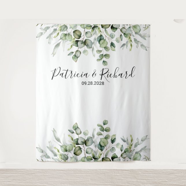 Tenture Fond de mariage à l'aquarelle Eucalyptus verdure (Devant)