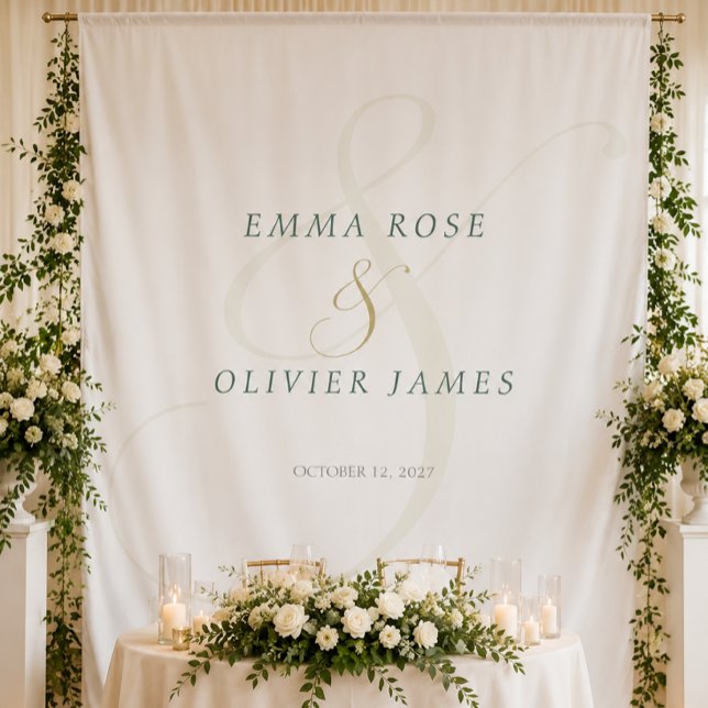 Tenture Fond de mariage à monogramme doré et vert émeraude (Emerald Green Gold Monogram Wedding Backdrop)
