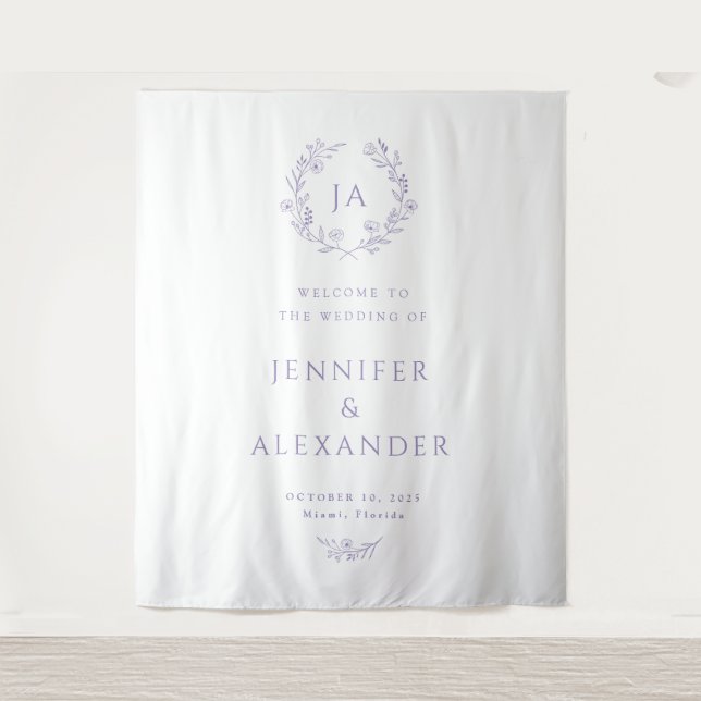 Tenture Fond de mariage à monogramme lavande (Devant)