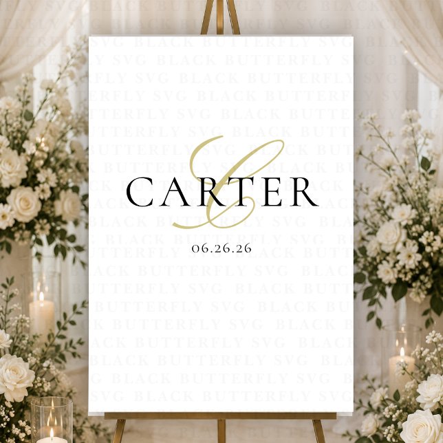 Tenture Fond de mariage à monogramme noir et blanc moderne (Monogram Mockup)