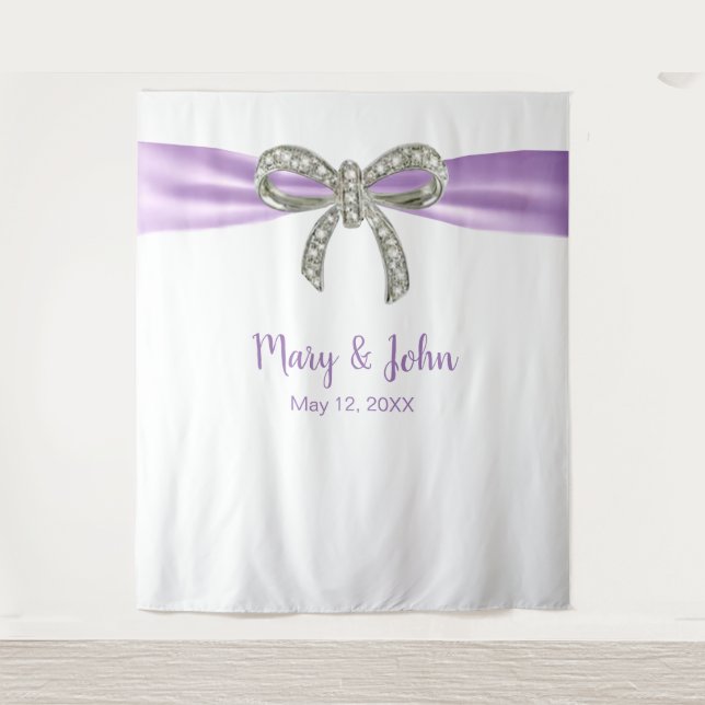 Tenture Fond de mariage à ruban violet et nœud diamant (Devant)
