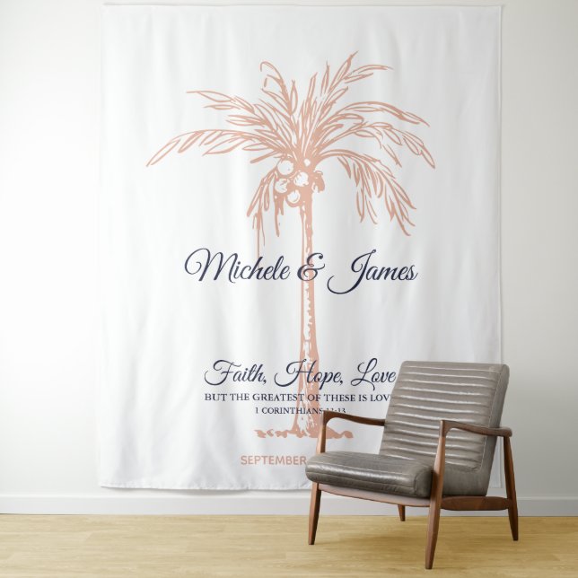 Tenture Fond de mariage Arbre Palm Or Rose Bleu Marine (En situation)