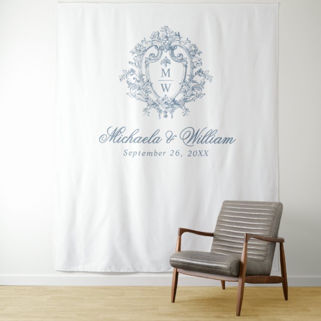 Tenture Fond de mariage au blason monogrammé Régence vinta (En situation)