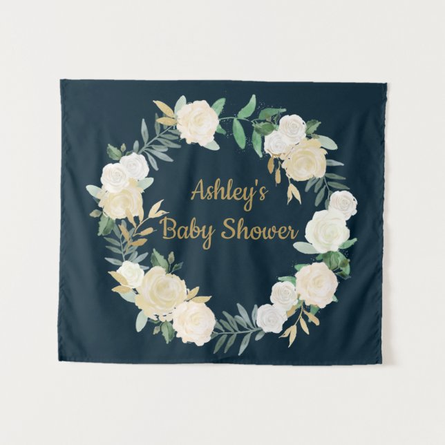 Tenture Fond de mariage automnal boho or blanc Baby Shower (Devant (Horizontal))