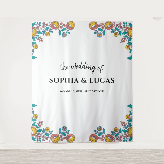 Tenture Fond de mariage aux oranges Photobooth (Devant)