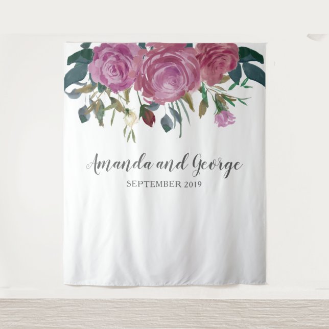 Tenture Fond de mariage aux roses aquarelles floral (Devant)