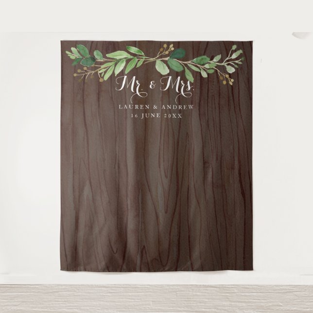 Tenture Fond de mariage avec feuilles d'eucalyptus rustiqu (Devant)