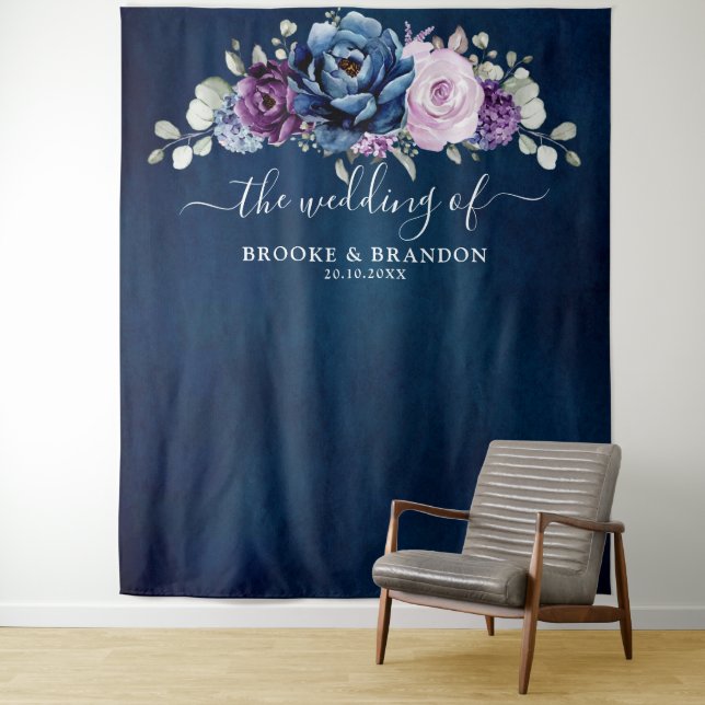 Tenture Fond de mariage avec fleurs de lilas bleu poussiér (En situation)
