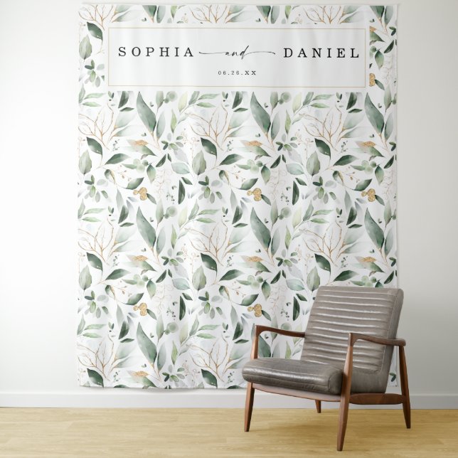 Tenture Fond de mariage avec verdure à l'aquarelle pour ac (En situation)