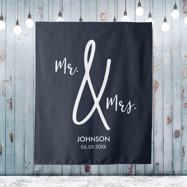 Tenture Fond de mariage bleu marine personnalisé M. Mme (Navy Blue Wedding Backdrop Custom Nautical Mr Mrs
)