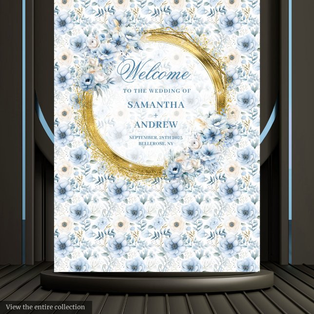 Tenture Fond de mariage bleu pastel doré bohème élégant (Stylish Boho Pastel Blue Gold Wedding Backdrop)