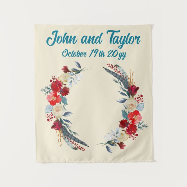 Tenture Fond de mariage bohème crème pour réception et pho (Devant)