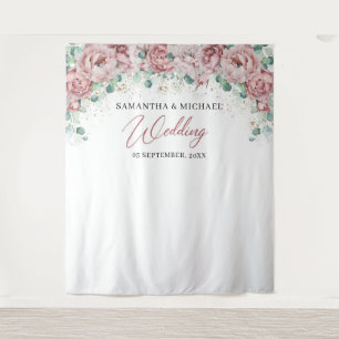 Tenture Fond de mariage bohème rose poudré floral or vert