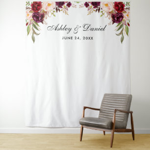 Tenture Fond de mariage bordeaux floral prop pour photoboo