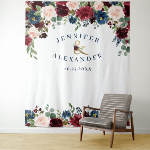 Tenture Fond de mariage Burgundy Navy Blue Blush pour phot