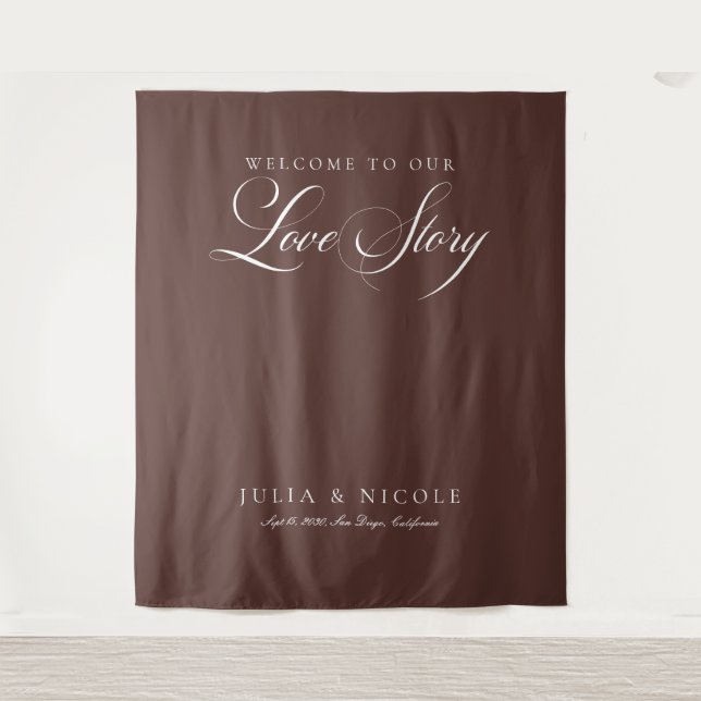 Tenture Fond de mariage calligraphié marron classique bann (Devant)
