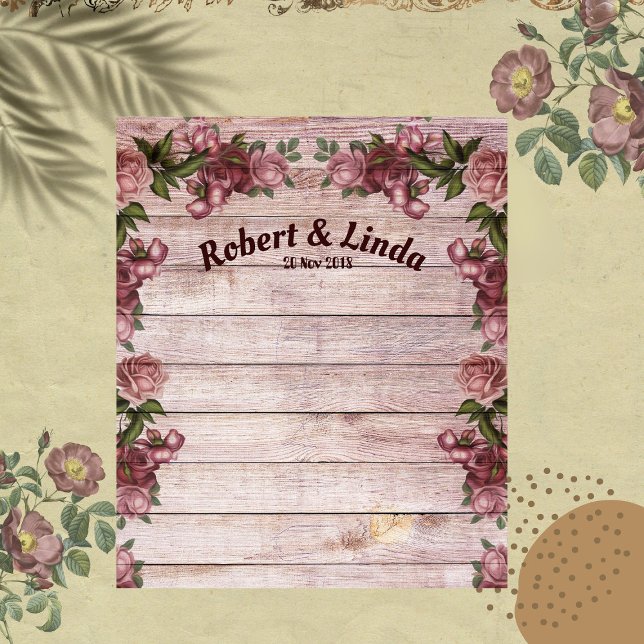 Tenture Fond de mariage champêtre en bois et roses des boi (Rustic Woodland Roses Country Wedding Backdrop)