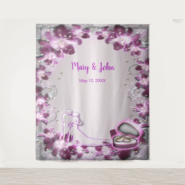 Tenture Fond de mariage chic floral violet tendance (Devant)
