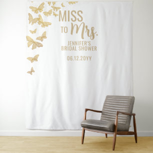 Tenture Fond de mariage chic papillon doré blanc Mademoise