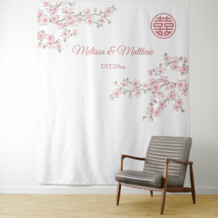 Tenture Fond de mariage chinois aux fleurs de cerisier